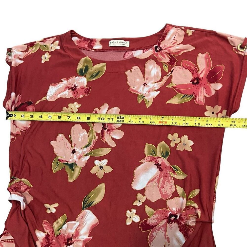 JON & ANNA Red Floral Print Short Sleeve Blouse Size L - Picture 6 of 8